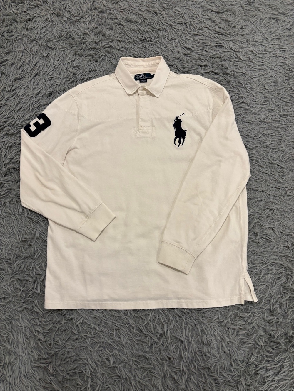 VTG Polo Ralph Lauren Mens White Long Sleeve Big Pony Polo Shirt XL Preppy Rugby